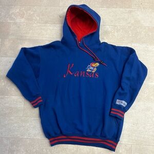 VINTAGE KU Kansas JAYHAWKS The Game SEWN HOODIE Sweatshirt OVERSIZED MEDIUM Blue